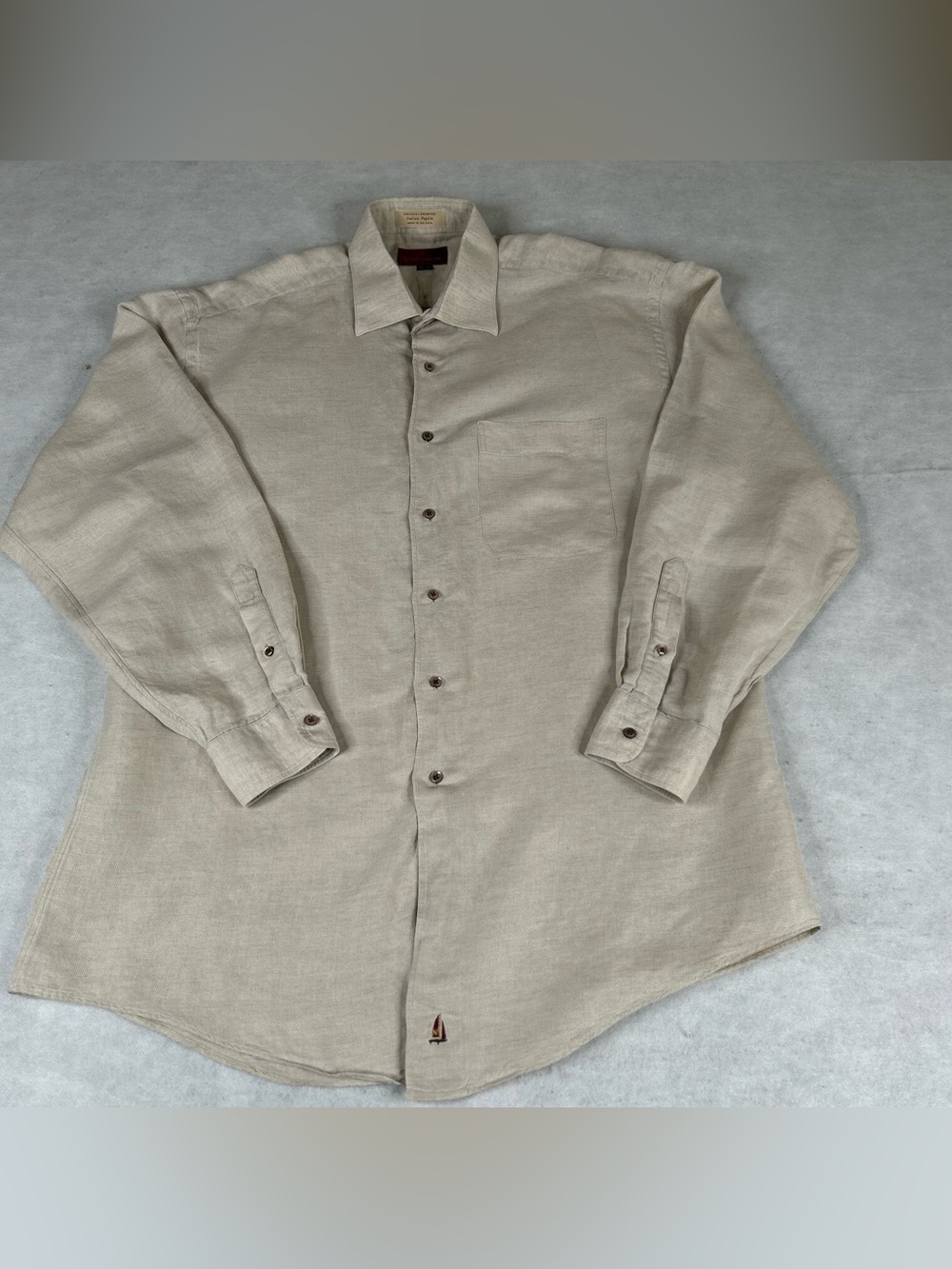 Nordstrom Relaxed Classic Mens Shirt Size 16 33 Beige Linen Blend Made in USA